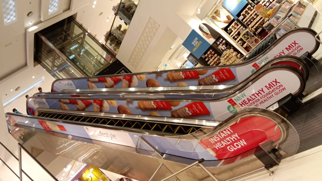 Escalator graphics printed by Infinite Creations in Dubai