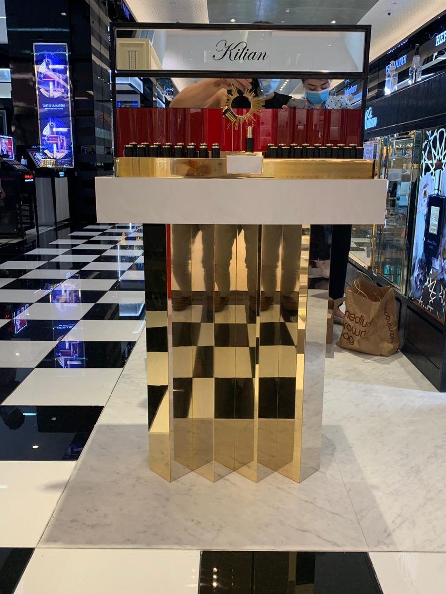 Gold display stand showcase unit