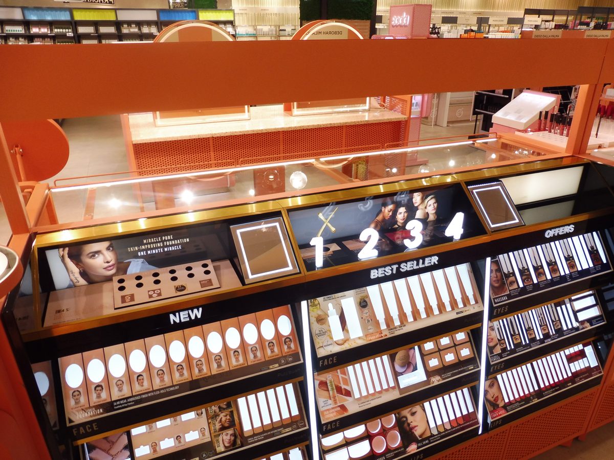 Wooden shelf display manufactured in-house