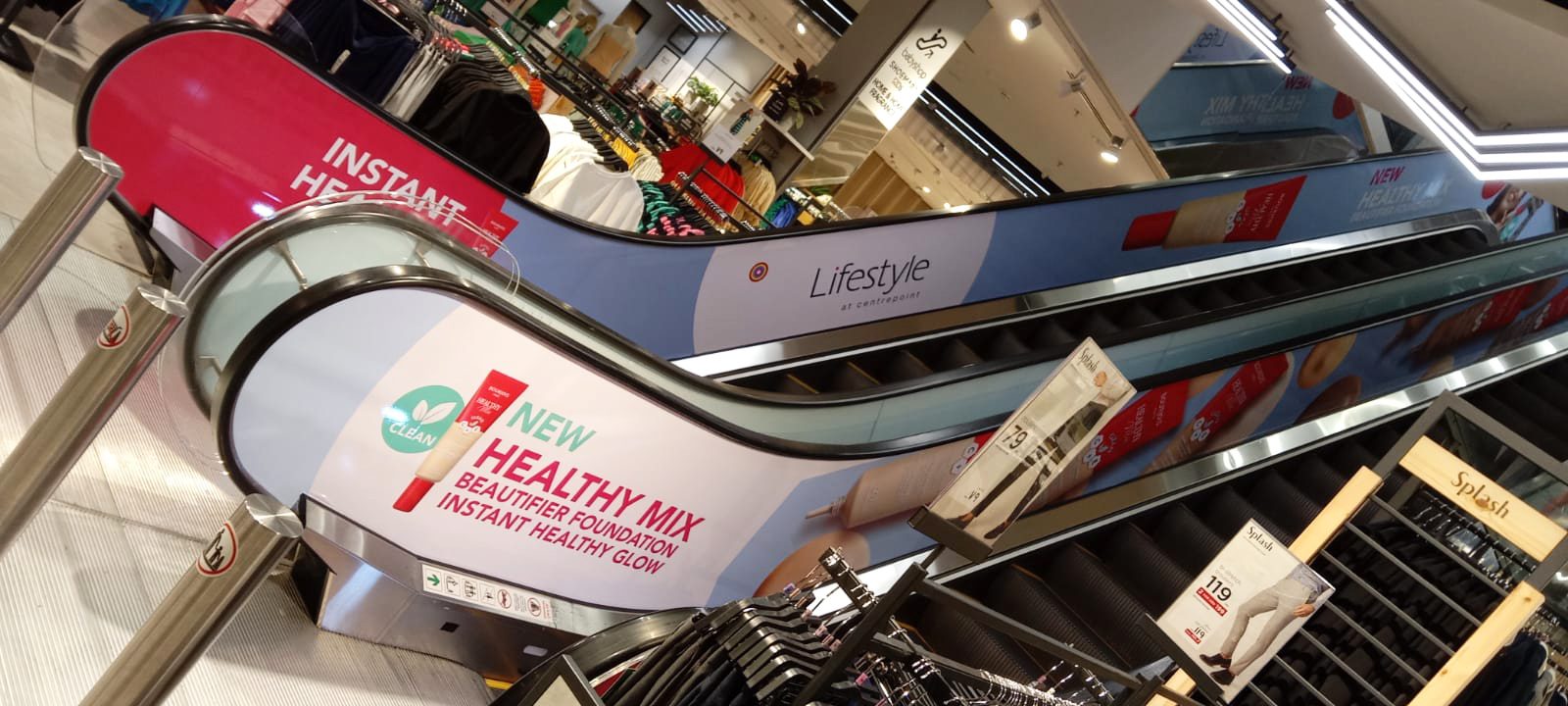 Escalator Branding signage, large-format printed graphics